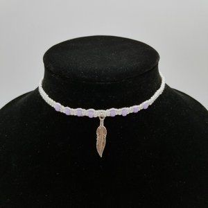 Handmade Beaded Hippie Hemp Cord Choker Necklace with Feather Charm Pendant